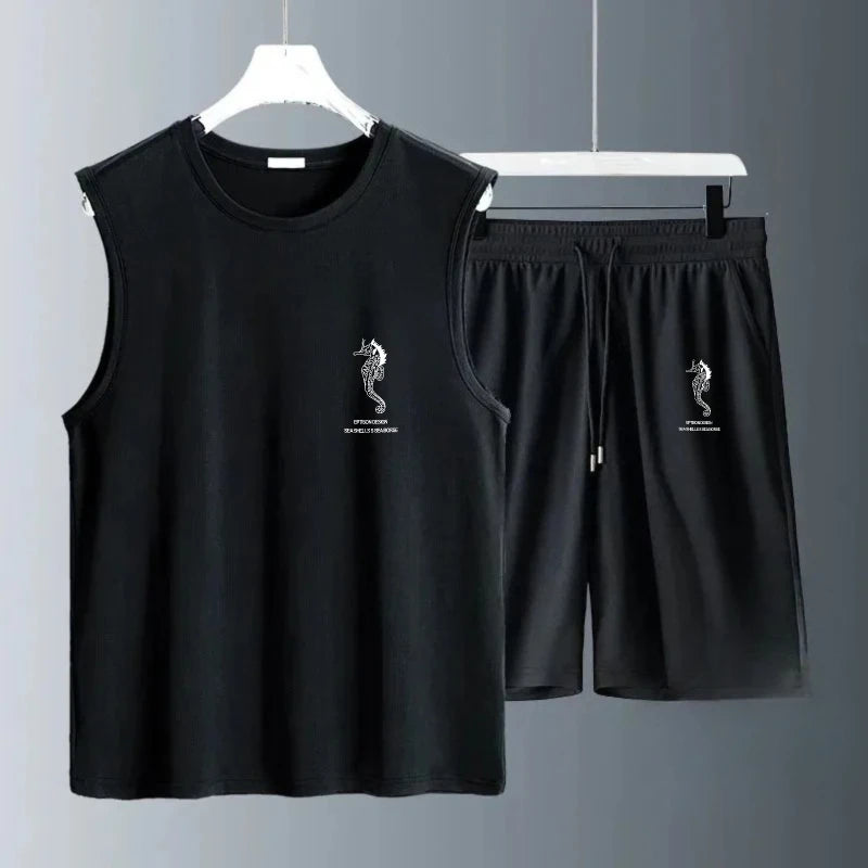 Men's Tank Top Sets 2026 Summer Quick drying running crewneck oversize  beach clothing set Old money man seaside Breathable