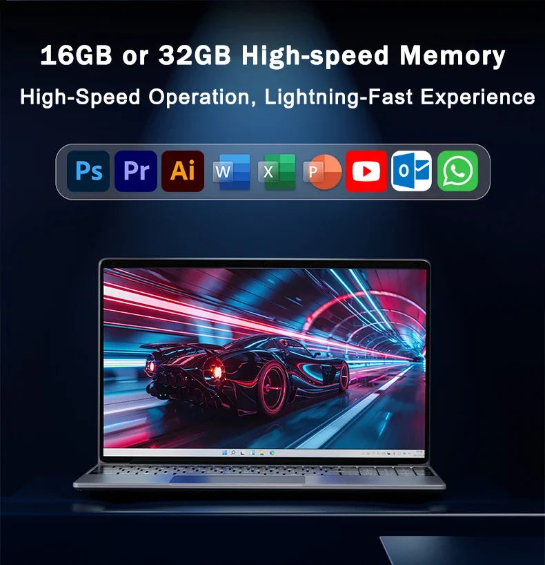 Lightweight 15.6 Laptop Intel 6500Y 32GB RAM 2TB SSD 5000mAh Windows 11 Backlit Keyboard Business Portable