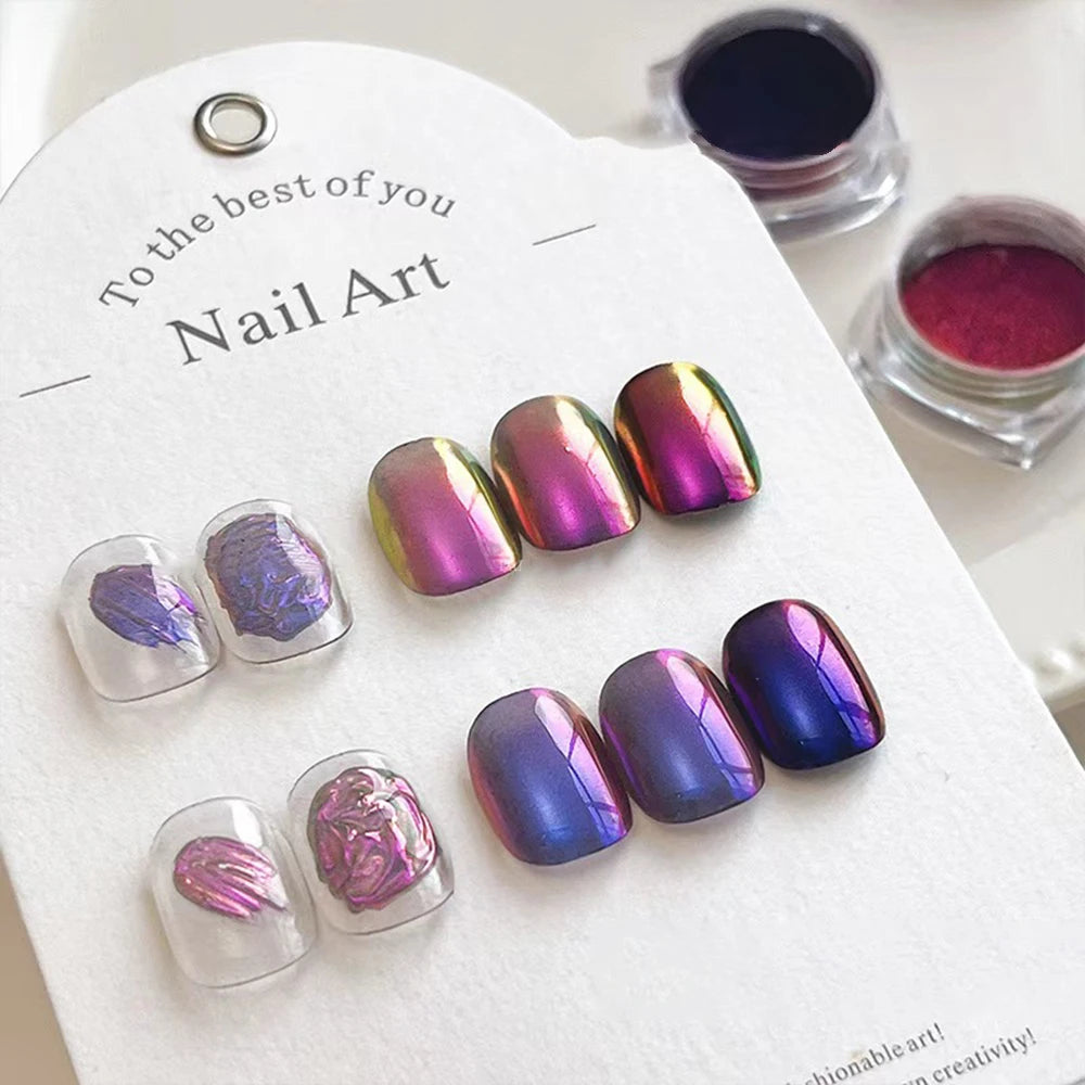 1Jar Blue Purple Chrome Chameleon Aurora Nail Powder 0.3g Holographic Metallic Effect Nail Rubbing Dust Gel Nail Polish Pigment