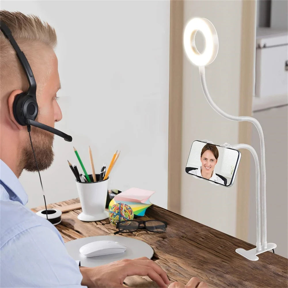 Clip on Light Reading Lights with Phone Holder Desk Lamp 360 ° Flexible Gooseneck Selfie Ring Light For Live Stream Fill Lights