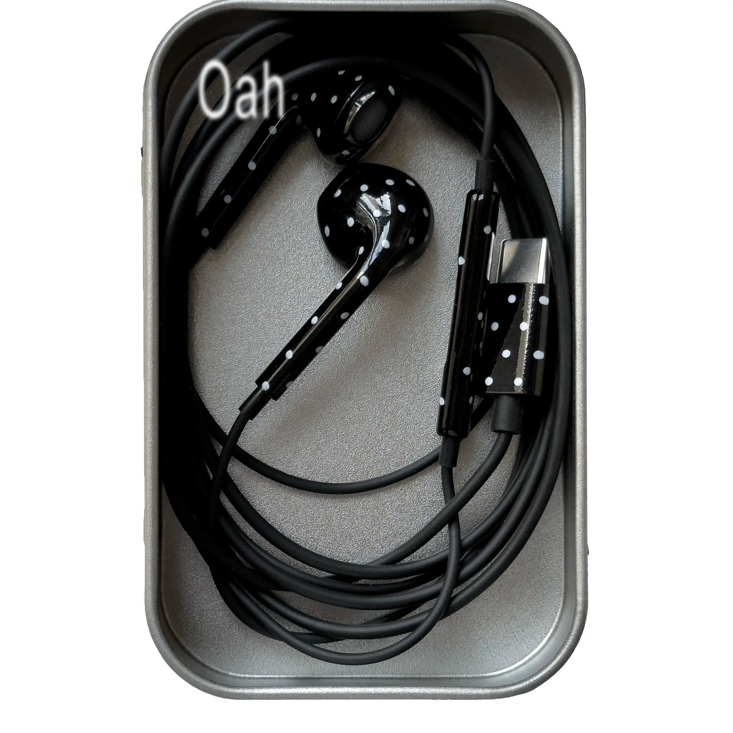 Oah Polka Dot Wired Earphones ABS Material Type-C/Lightning Dynamic Hifi Wired Earphones Digital Audio Headphones Gifts