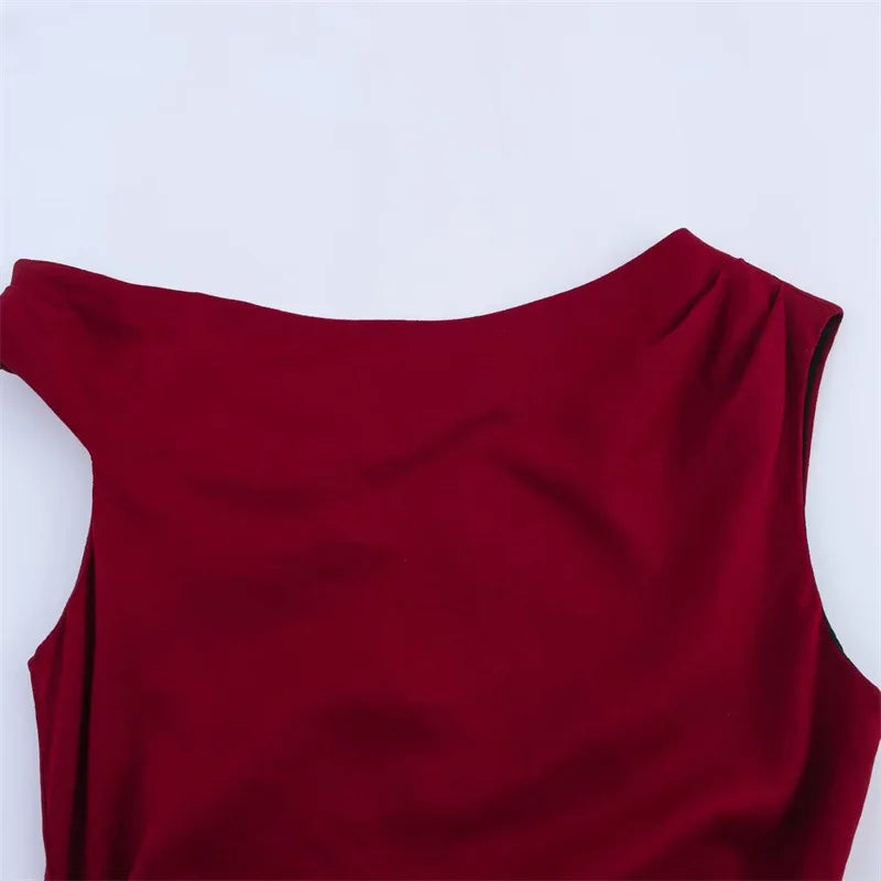 New European and American linen blend pleated Midi sleeveless dress