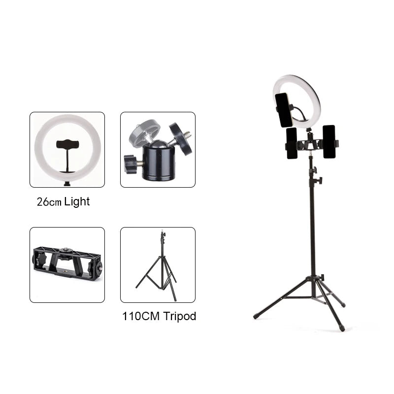 Phone Live Ring Light 10 Inch 26cm Video Light Ring Lamp With Phone Stand Tripods Photography Circle Fill Light For YouTube