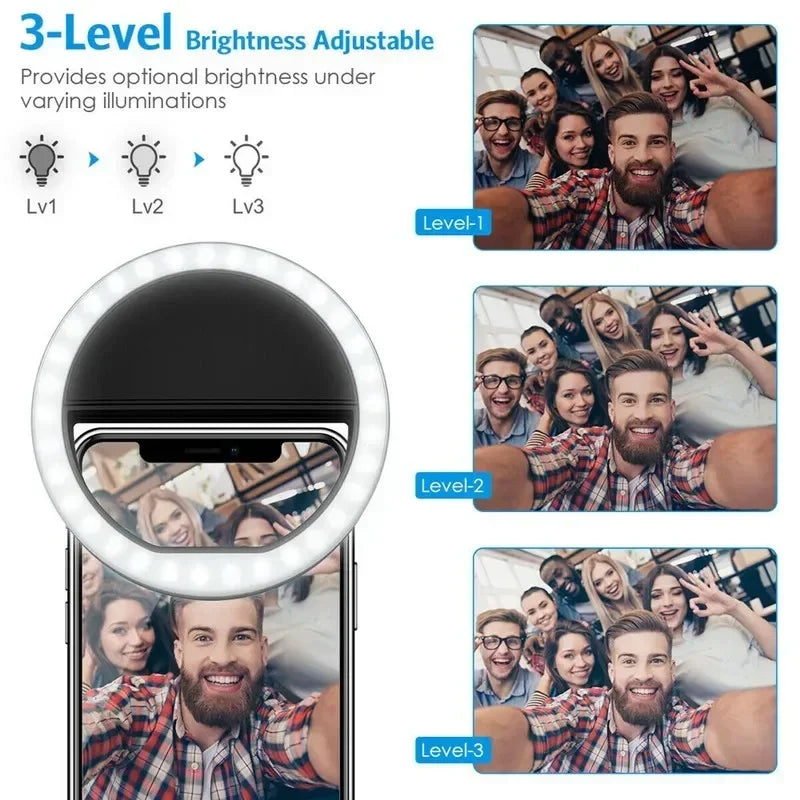 Selfie Light Clip On Light For iPhone Samsung POCO Phone Light Ring Video Photo Lamp Flashlight Back Light USB Charge
