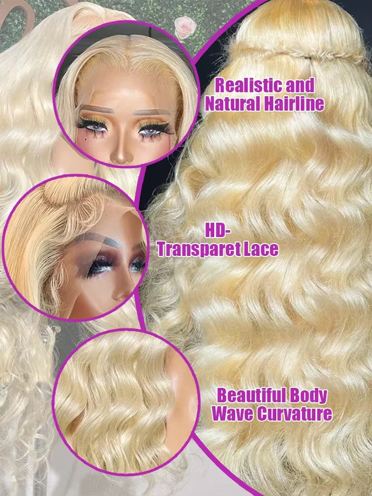 613 HD Lace Frontal Wig 13x6 Blonde Human Hair Wigs 220 Density Body Wave Lace Front Wigs Colored Human Hair Pre Plucked 40 Inch