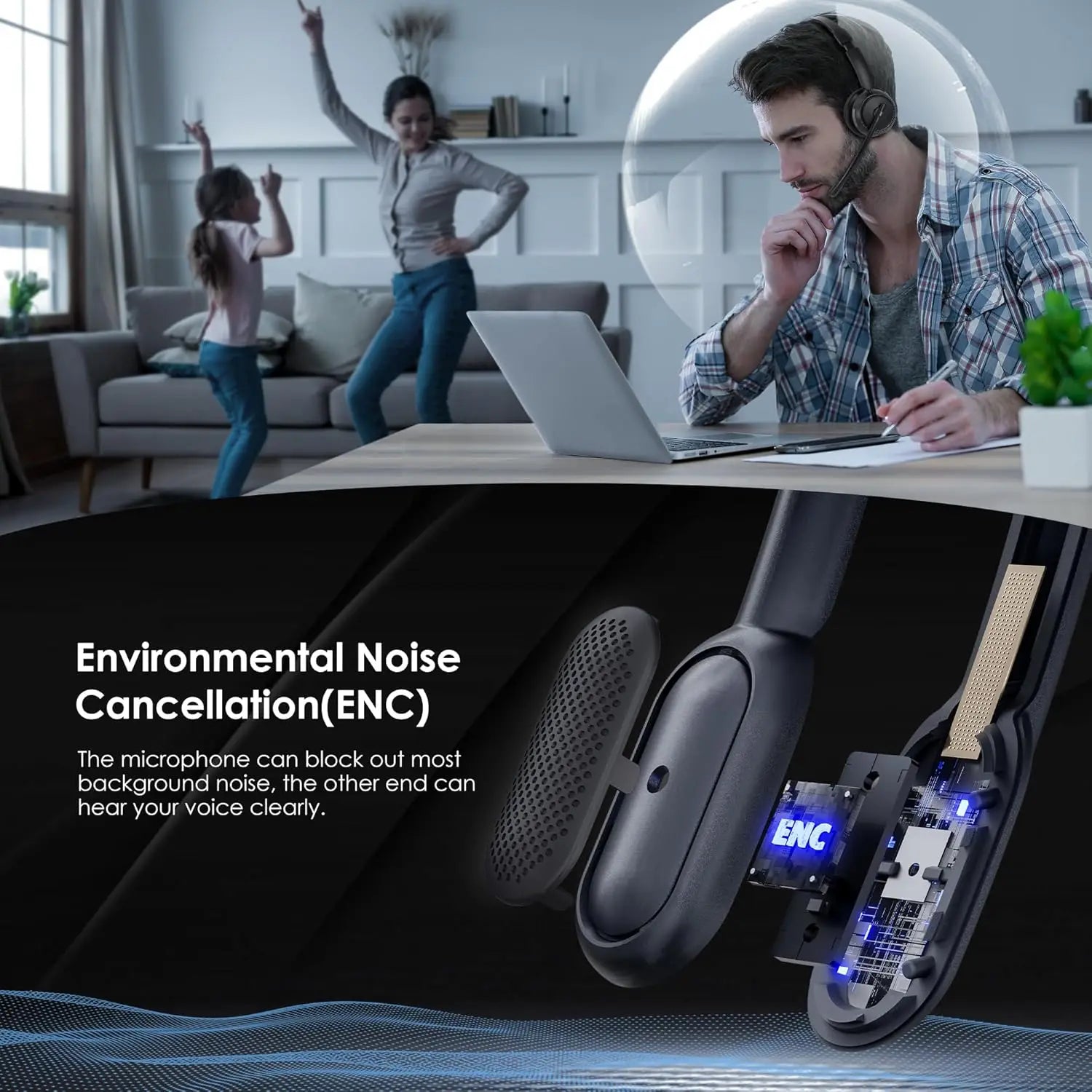 Bluetooth 5.4 ANC Headset with Mic for PC & Phone, Flip-to-Mute, USB Dongle, Noise Cancelling for Work/Call Center