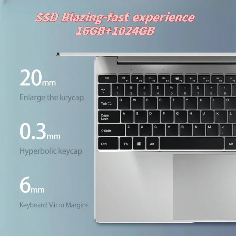 15.6 Inch Large Screen Laptop Intel 4405U 16GB RAM 2TB SSD Win11 Pro Portable Business Student Computer