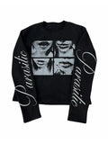 Dark style street punk unisex long sleeved shirt with retro millennium print T-shirt