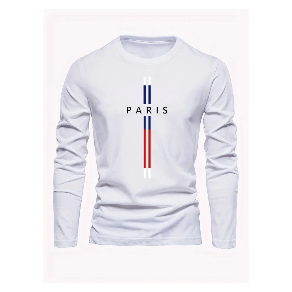 3D Paris graphic Summer T-shirt men's cotton loose Outdoor Sunscreen T-shirt sports leisure round neck long sleeved T-shirt tops