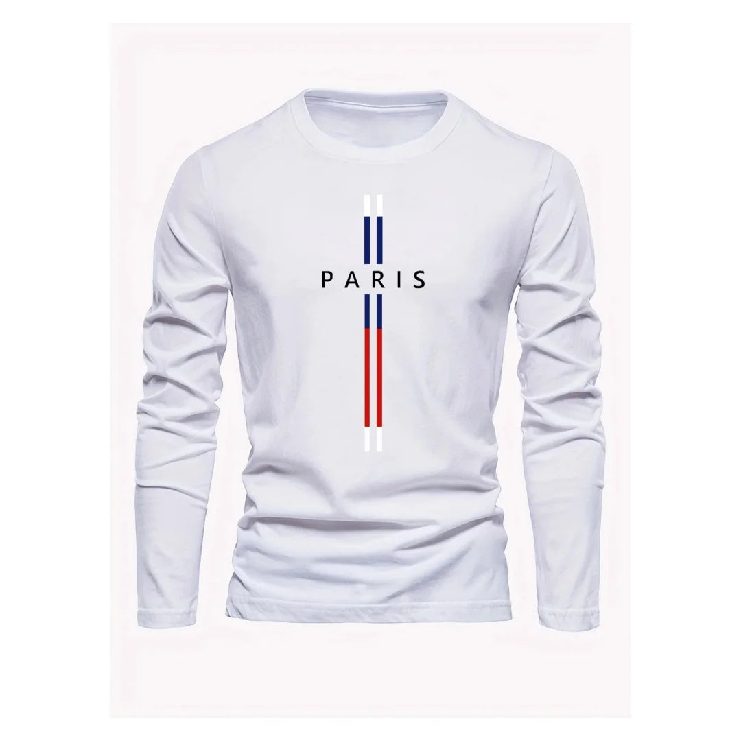 3D Paris graphic Summer T-shirt men's cotton loose Outdoor Sunscreen T-shirt sports leisure round neck long sleeved T-shirt tops