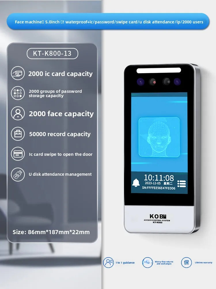 KOB Dynamic Face Access Control All-in-One Machine Swipe Card Password Fingerprint Remote Access Control WIFI Mini Program