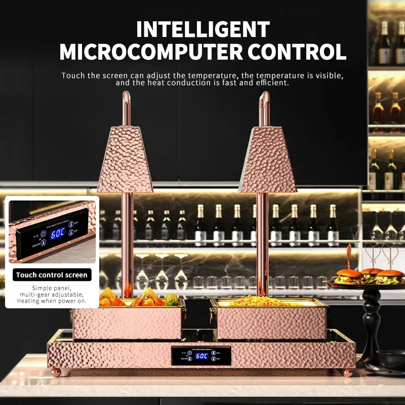 High-end Rose Gold Stainless Steel Buffet Server Lamp Food Warming Light Lamp Touch Control Electric Heating Plate