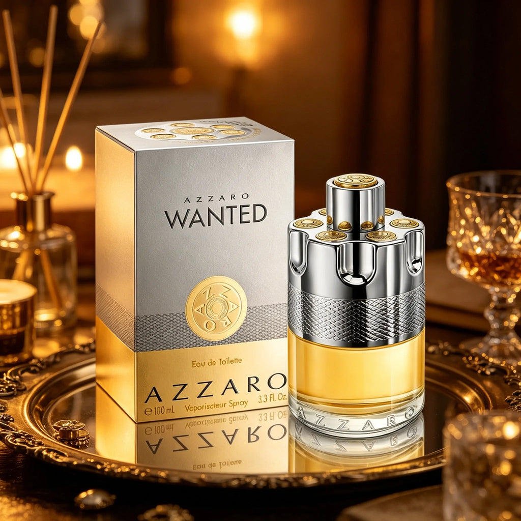 Azzaro Wanted Men's Eau de Toilette Bright Citrus Woody Scent Silver Gold Revolver Shaped Bottle Long Lasting Gentle Masculine Perfume Ideal Holiday Gift for Him