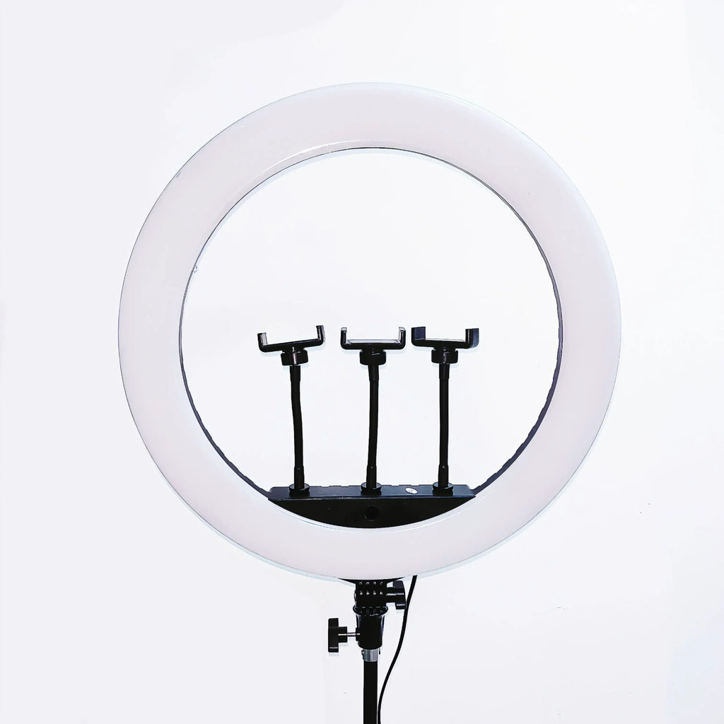 HQ-21n 21 Inch LED Ring Light Photography Lamp Set Stepless Dimmable with Phone Holders Remote Control for Selfie Makeup