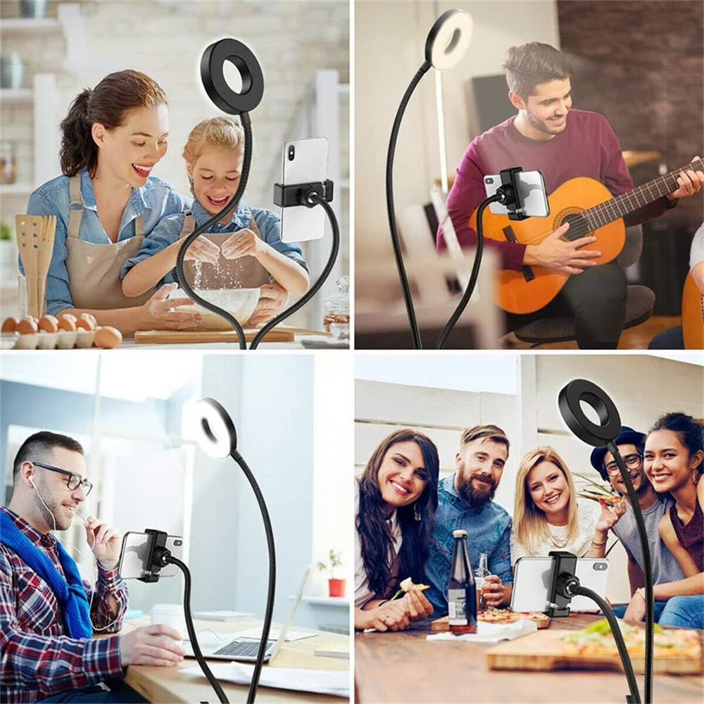 Clip on Light Reading Lights with Phone Holder Desk Lamp 360 ° Flexible Gooseneck Selfie Ring Light For Live Stream Fill Lights