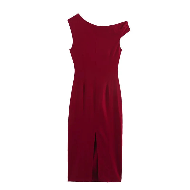 New European and American linen blend pleated Midi sleeveless dress