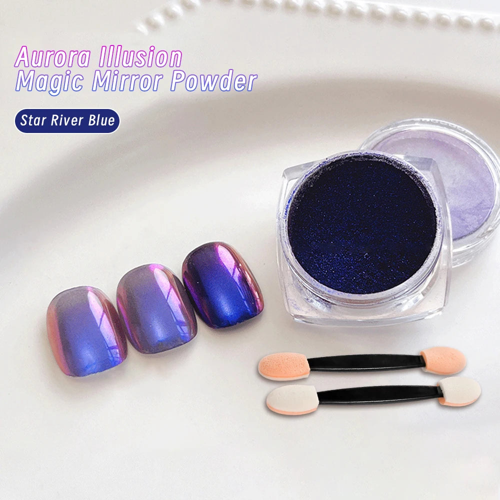 1Jar Blue Purple Chrome Chameleon Aurora Nail Powder 0.3g Holographic Metallic Effect Nail Rubbing Dust Gel Nail Polish Pigment