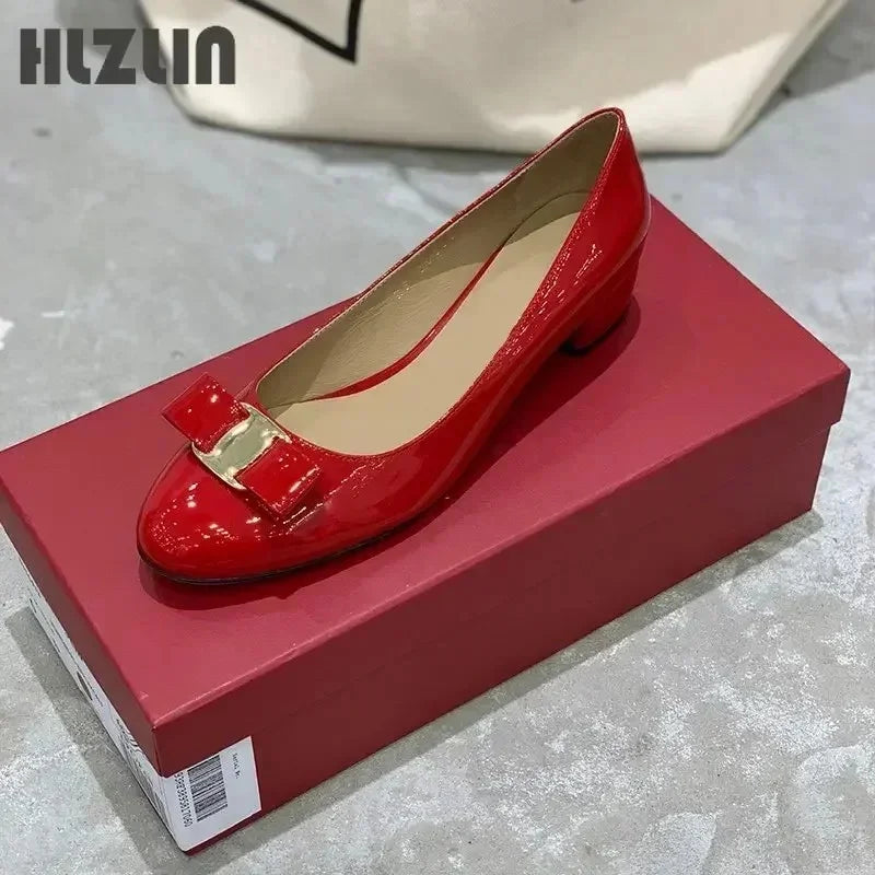 2026 new High quality handmade women's shoes 100% genuine leather 3.5 cm high heels classic brand half flat