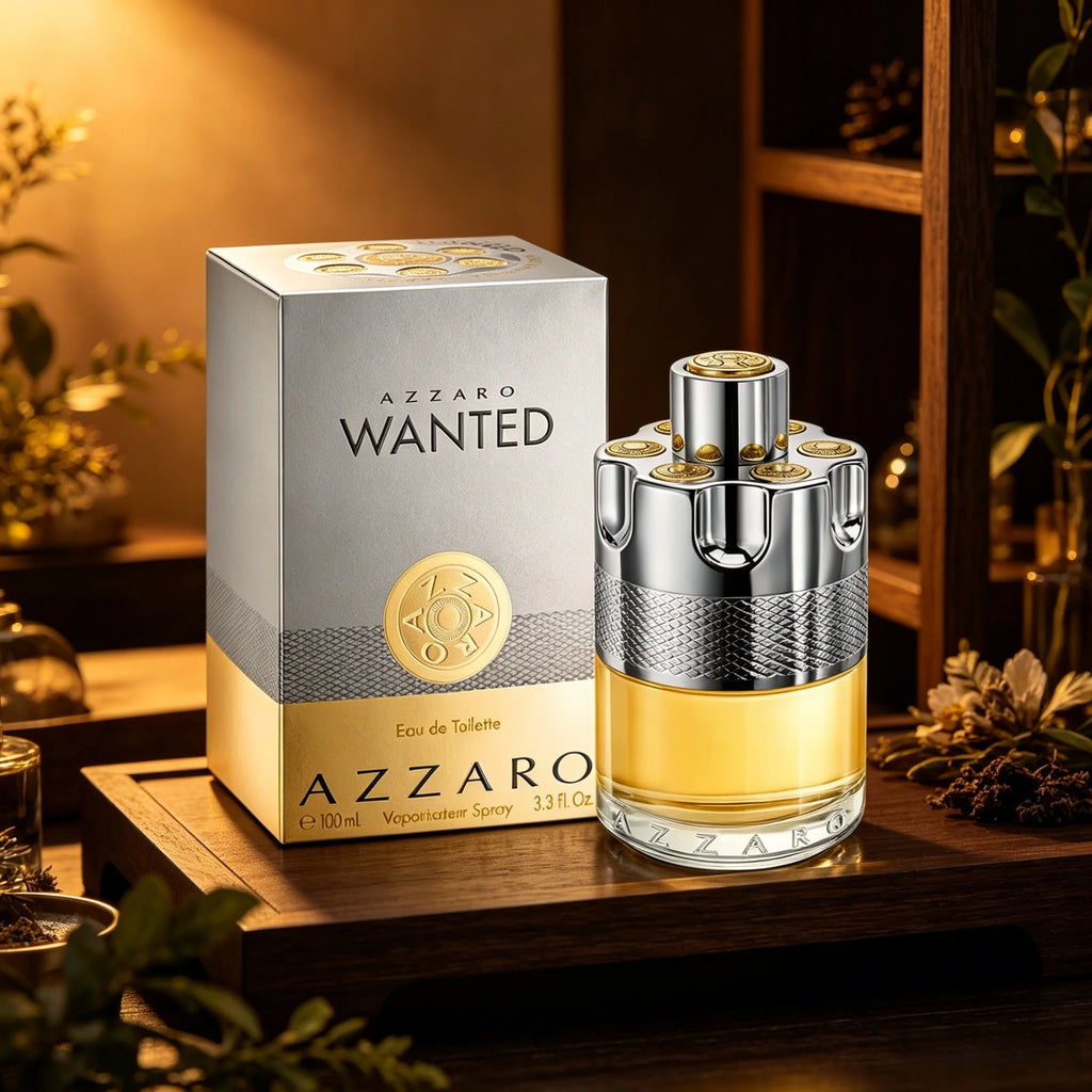 Azzaro Wanted Men's Eau de Toilette Bright Citrus Woody Scent Silver Gold Revolver Shaped Bottle Long Lasting Gentle Masculine Perfume Ideal Holiday Gift for Him